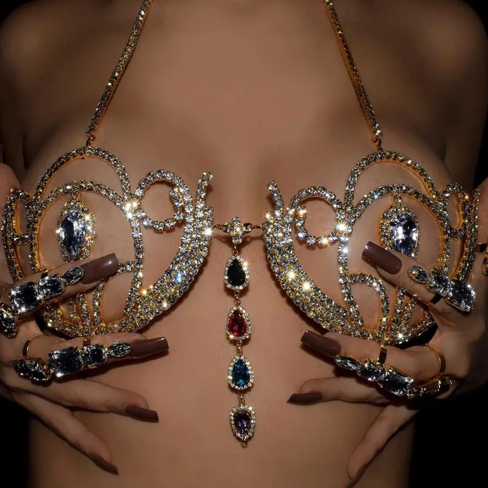 Body Jewelry Rhinestone - Luxury Rhinestone Bikini Bra Geometric Water