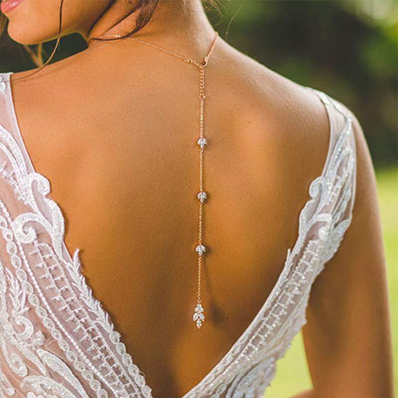Body Jewelry For Backless Dress - Back Chain Rhinestone Pendant Fine Chain