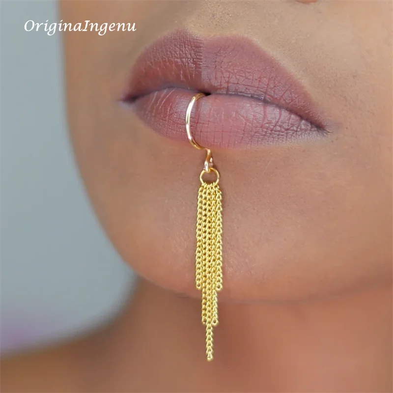 Body Jewelry Lip Ring - 14K Gold Filled Chain Lip cuff