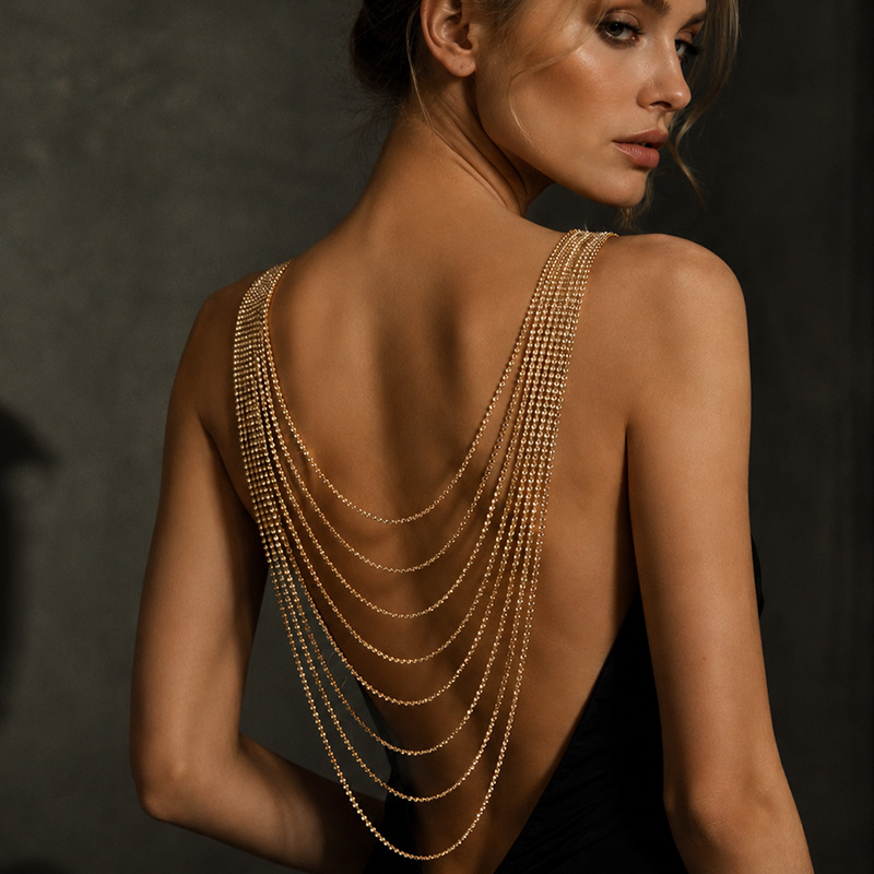 Body Jewelry For Backless Dress - Rhinestone Back Chain Crystal Multi Layer