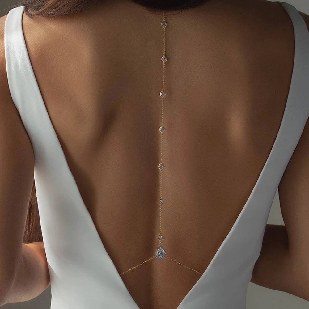 Body Jewelry For Backless Dress - Stonefans Zircon Water Drop Crystal Back