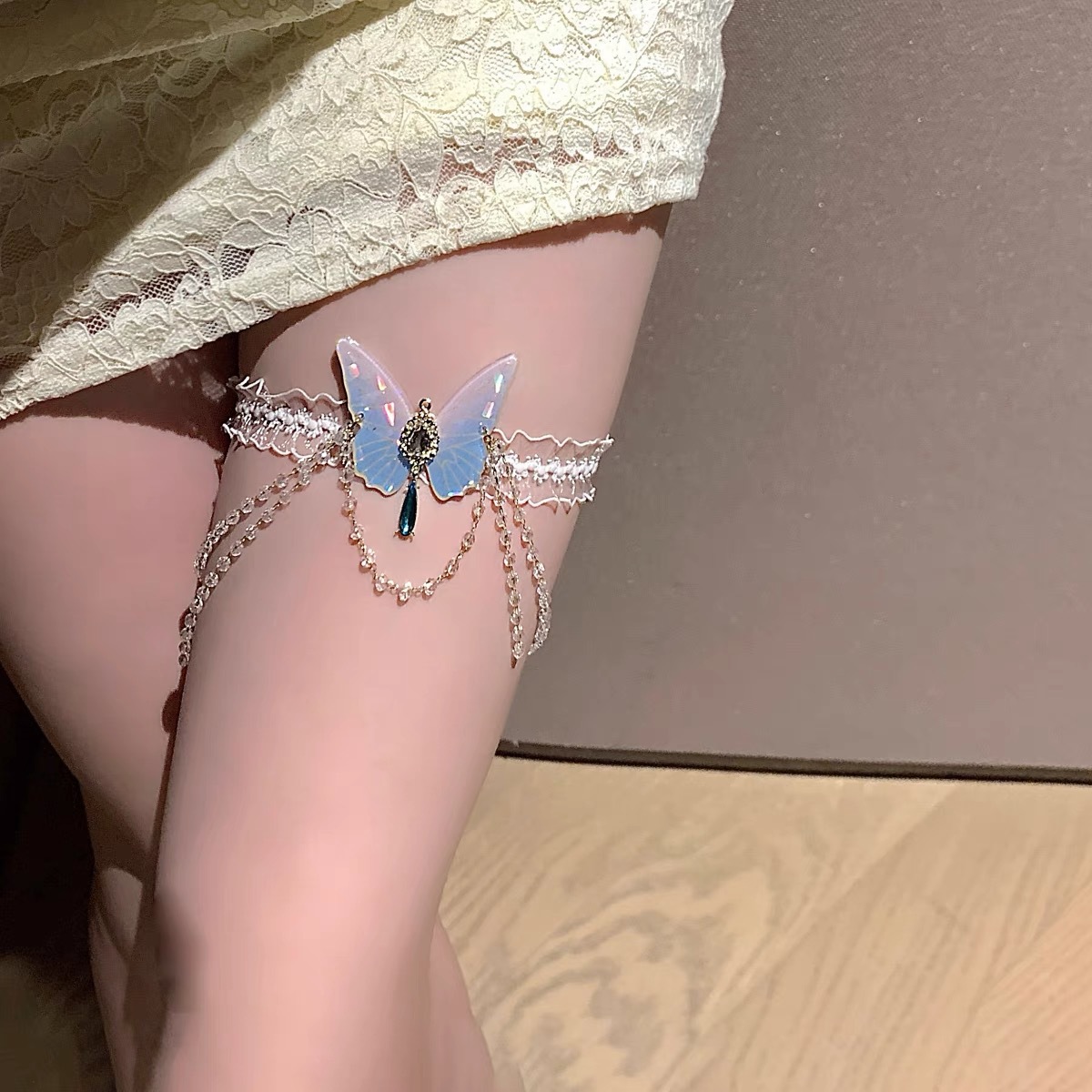 Body Jewelry For You - Fashionable Butterfly Pattern Elastic Lace Leg