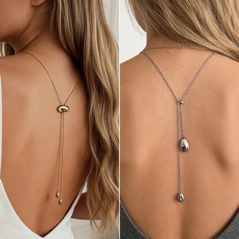 Body Jewelry For Backless Dress - ☛Minimalist Oval Drop Back Chain Necklace