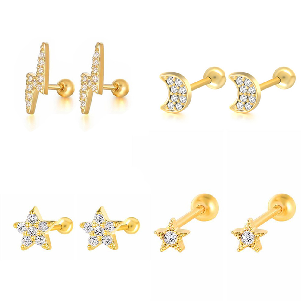 Body Jewelry Flat Back - 1PC Star Moon Lightning Zircon Gold