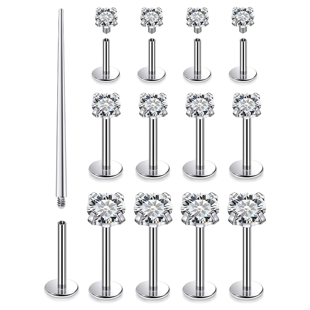 Flat Back Labret Stud - 13 PCS Labret Piercing Set Surgical