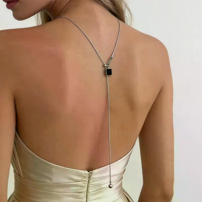 Body Jewelry For Backless Dress - Sparkly Pearl Back Chain Necklace for