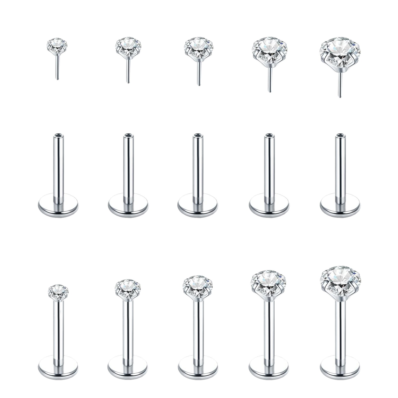 Flat Back Labret Stud - 5Pcs Stainless Steel Earrings Cartilage Tragus
