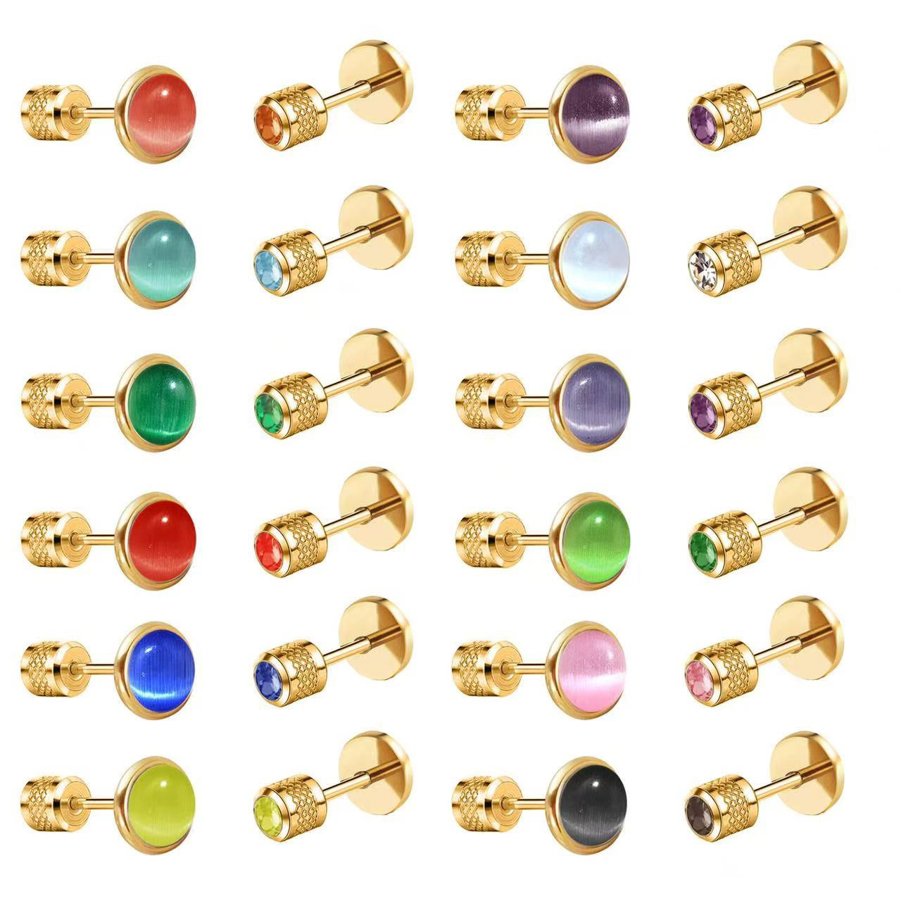 Body Jewelry Flat Back - Birthstone Stud Earring for Women,18k Gold