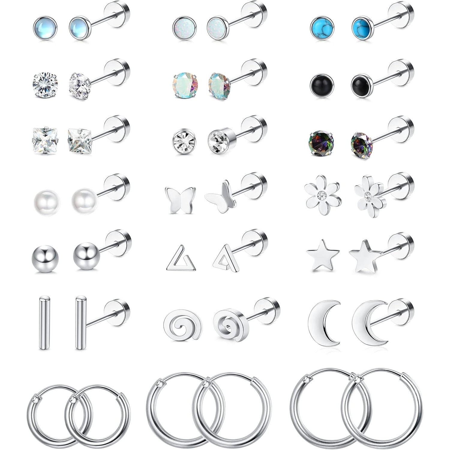 Body Jewelry Flat Back - FASACCO 1 Pair Surgical Steel Flat