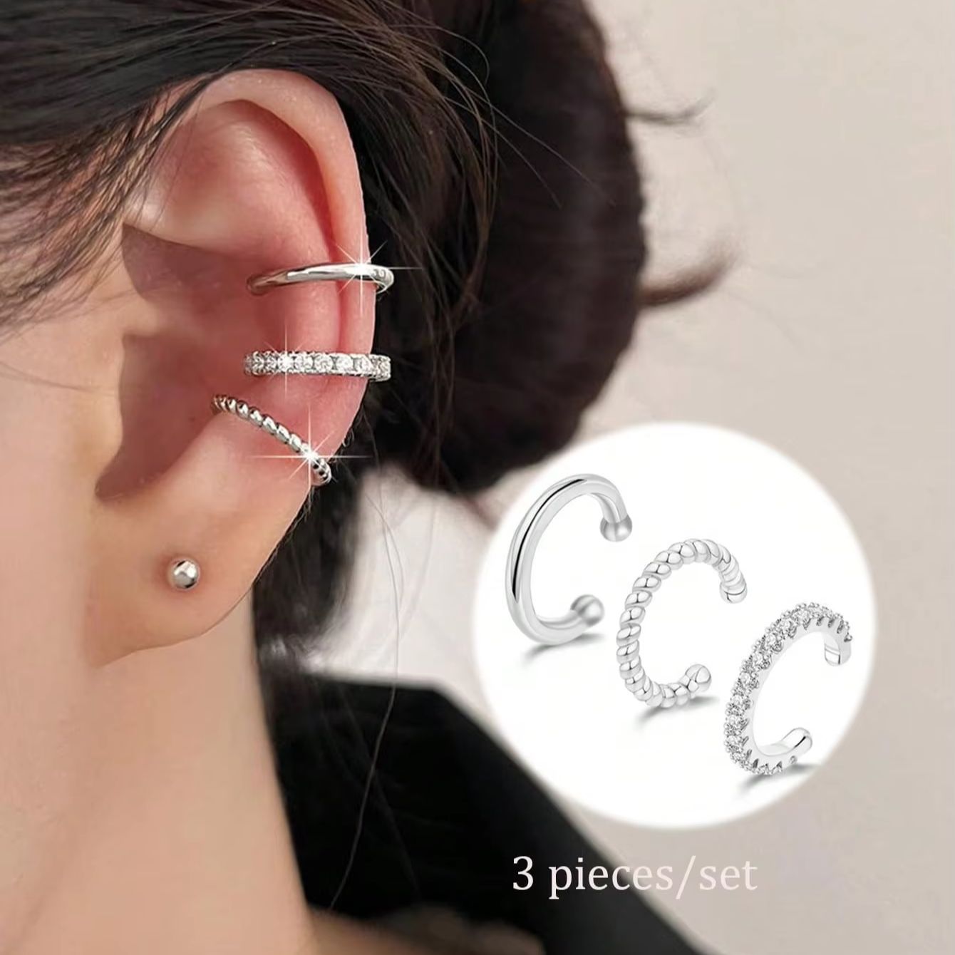 3 Pcs Ear Cuff Earrings for Wo - Body Jewelry Hypoallergenic ulasan dan harga
