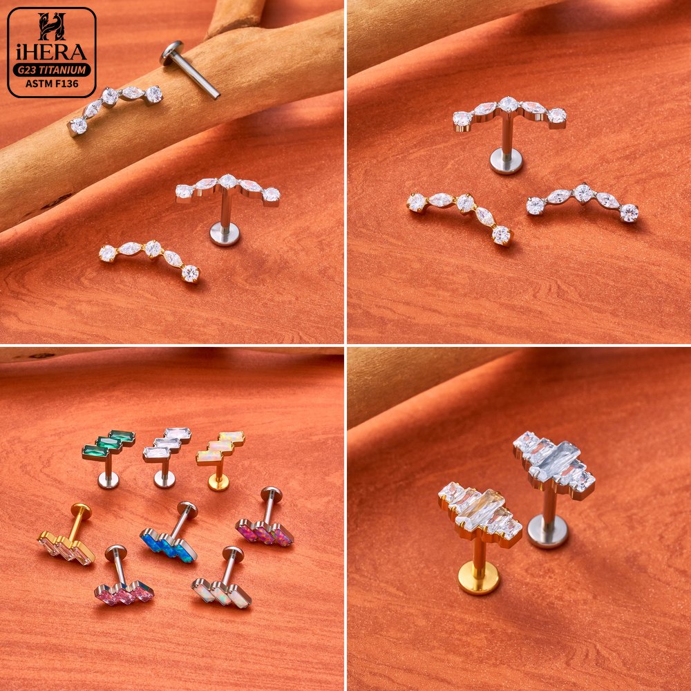 ASTM F136 Titanium Piercing Ba - Flat Back Labret Stud ulasan dan harga