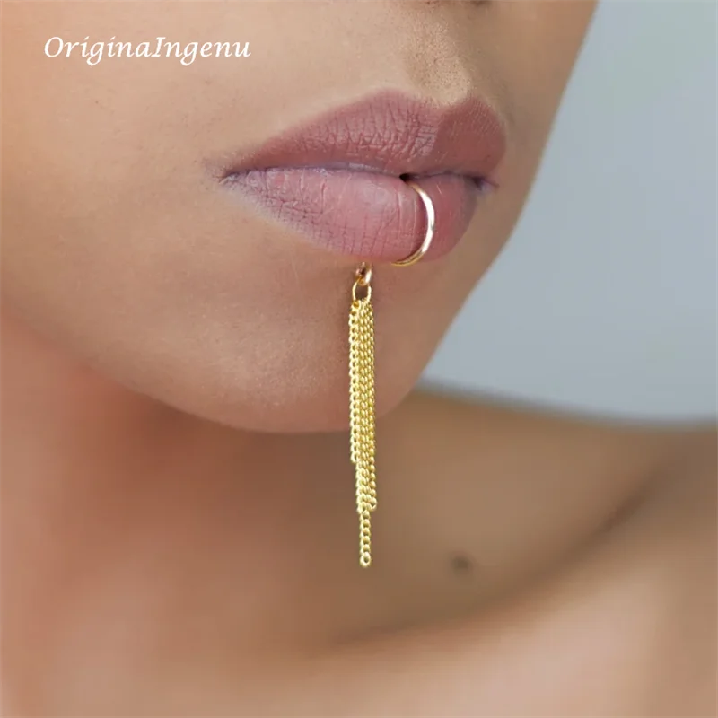 14K Gold Filled Chain Lip cuff - Body Jewelry Lip Ring ulasan dan harga
