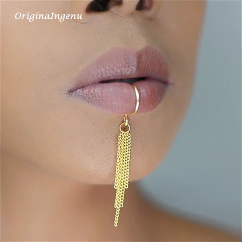 14K Gold Filled Chain Lip cuff - Body Jewelry Lip Ring ulasan dan harga