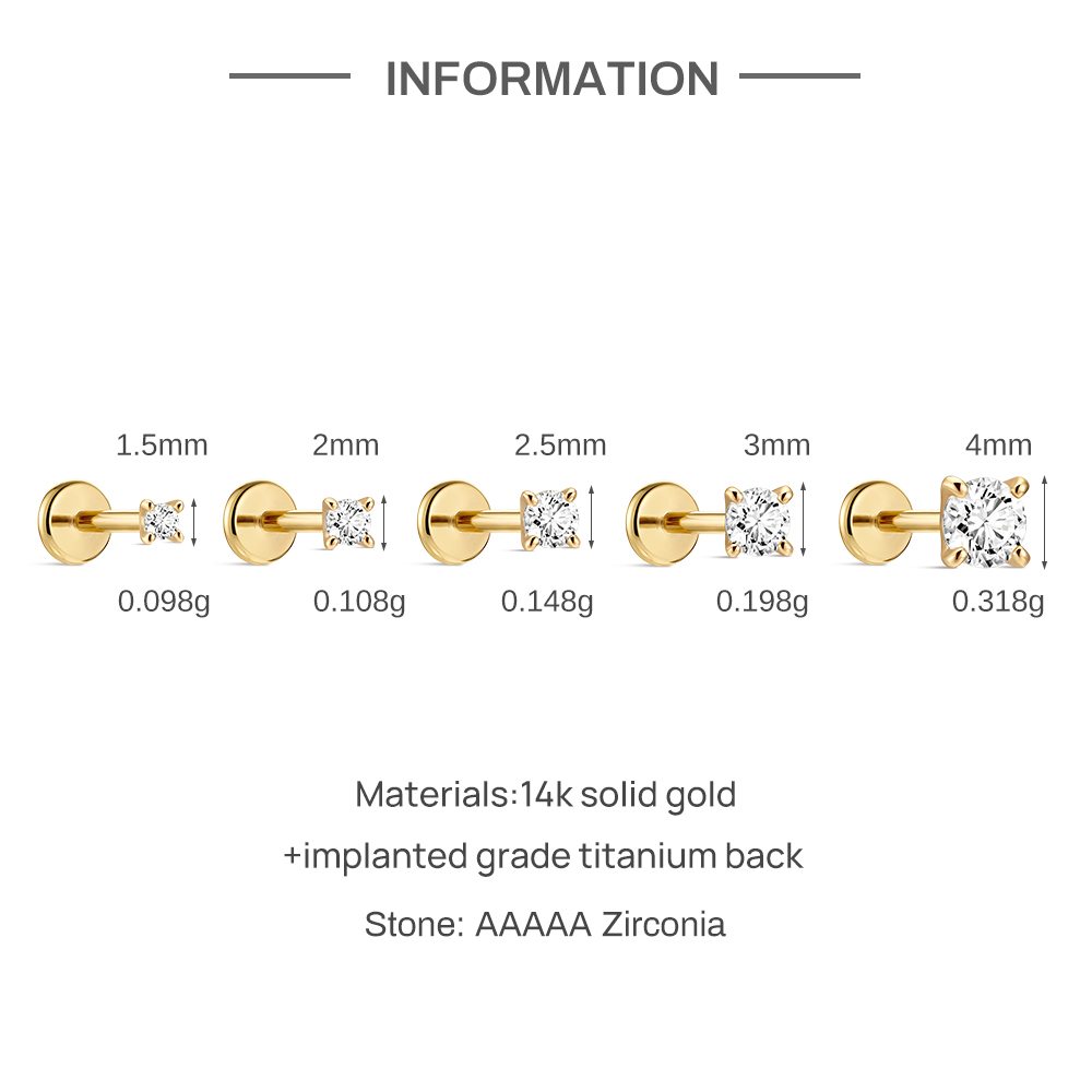 AIDE 14K Solid Gold Mini Four  - Body Jewelry Flat Back ulasan dan harga