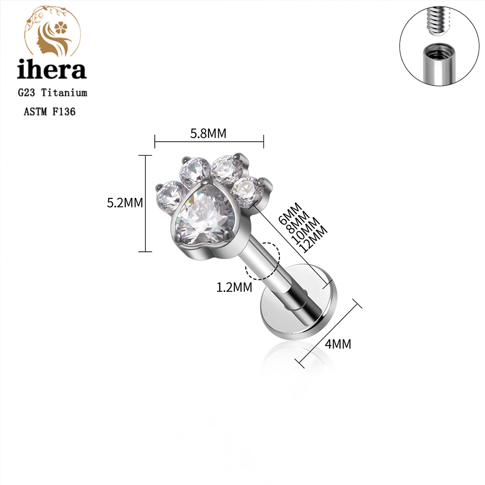 ASTM F136 Titanium Heart CZ Ea - Flat Back Labret Stud ulasan dan harga