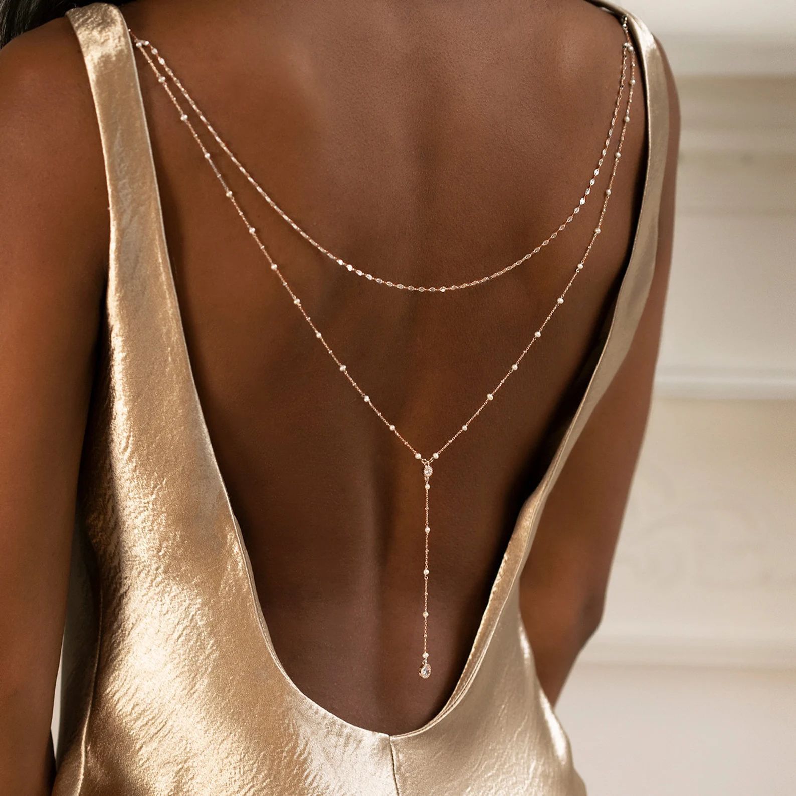 Delicate Gold Plated CZ Beaded - Body Jewelry For Backless Dress ulasan dan harga