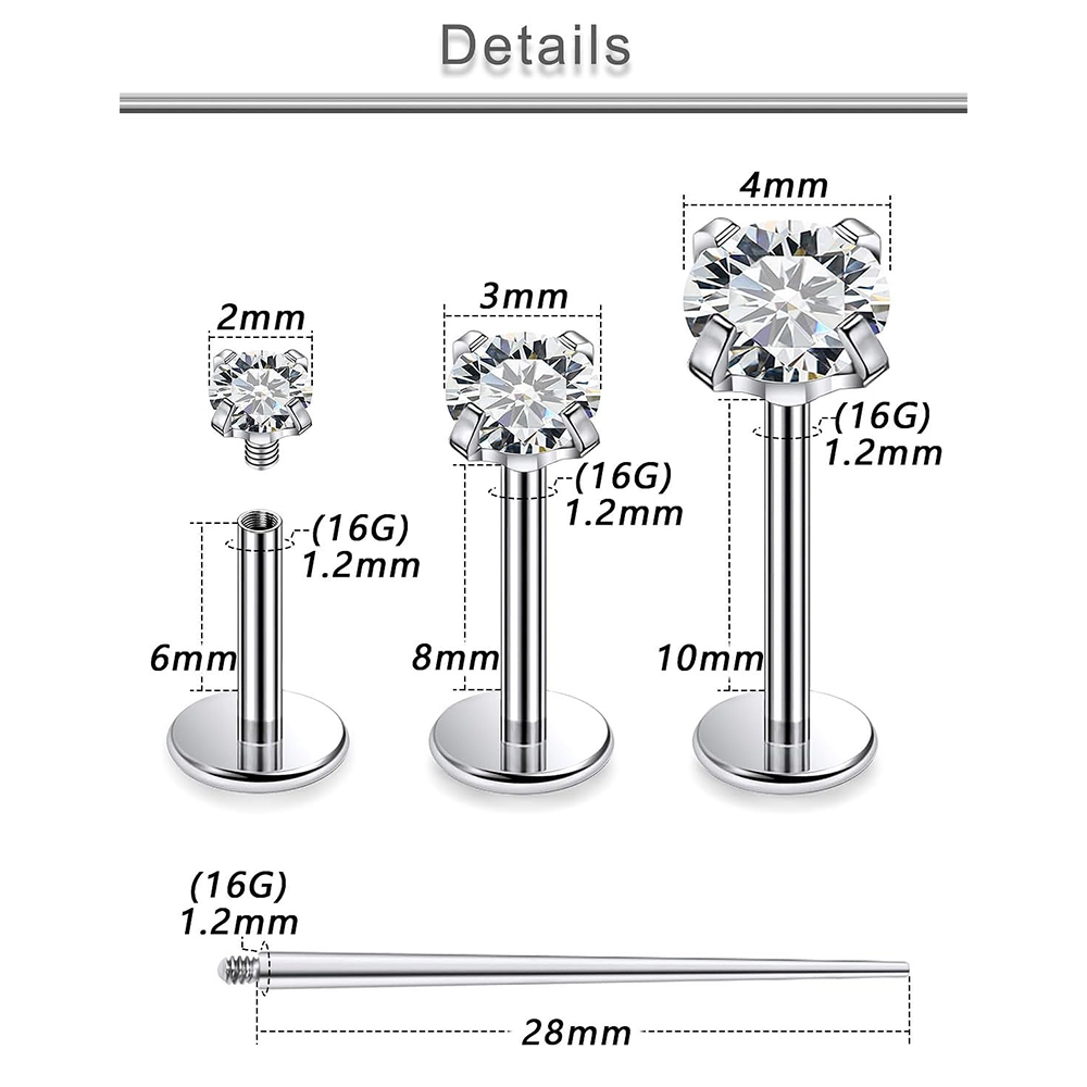13 PCS Labret Piercing Set Sur - Flat Back Labret Stud ulasan dan harga