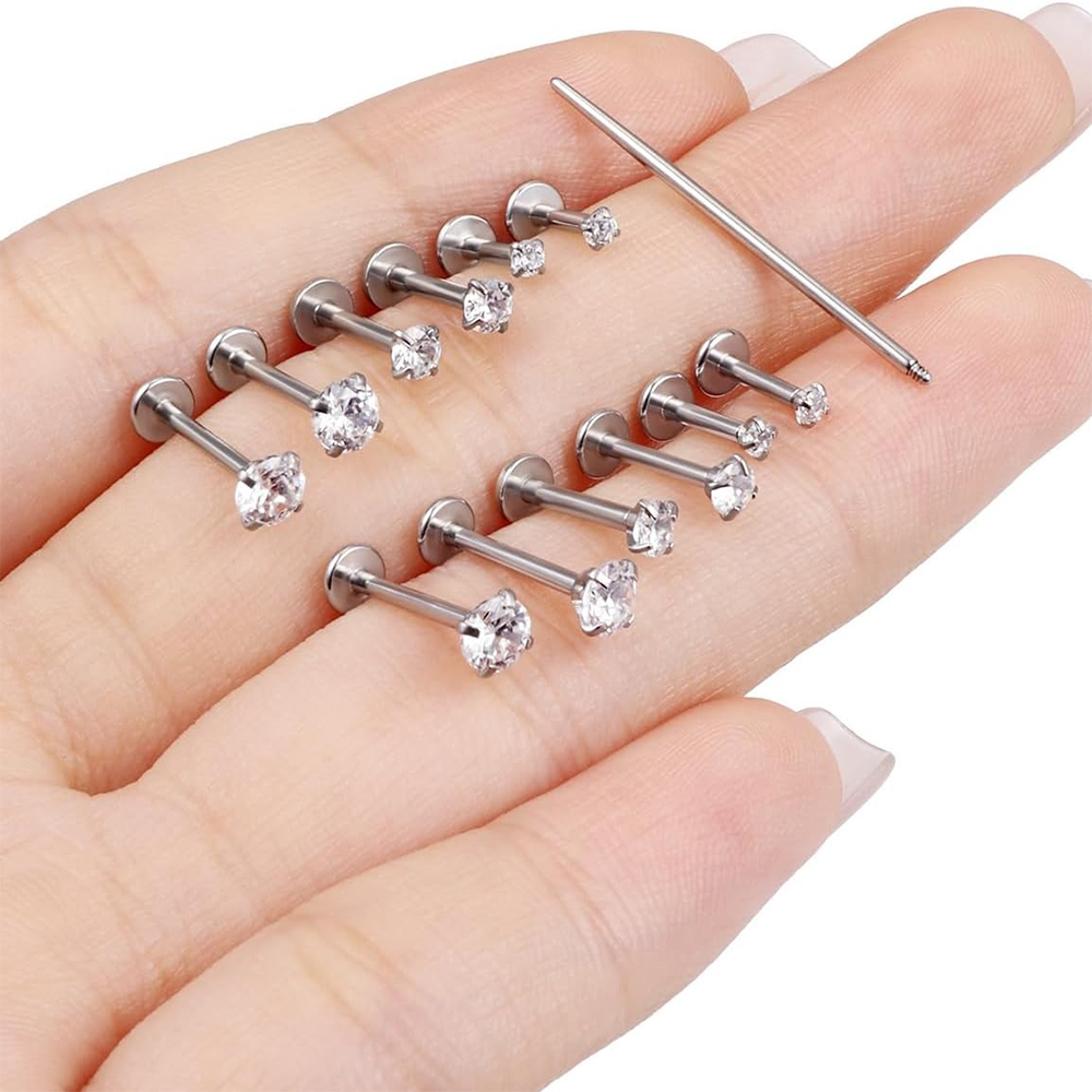 13 PCS Labret Piercing Set Sur - Flat Back Labret Stud ulasan dan harga