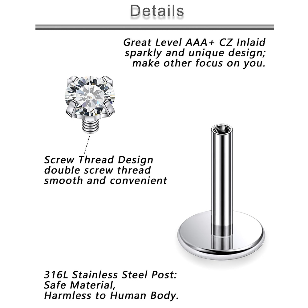 13 PCS Labret Piercing Set Sur - Flat Back Labret Stud ulasan dan harga