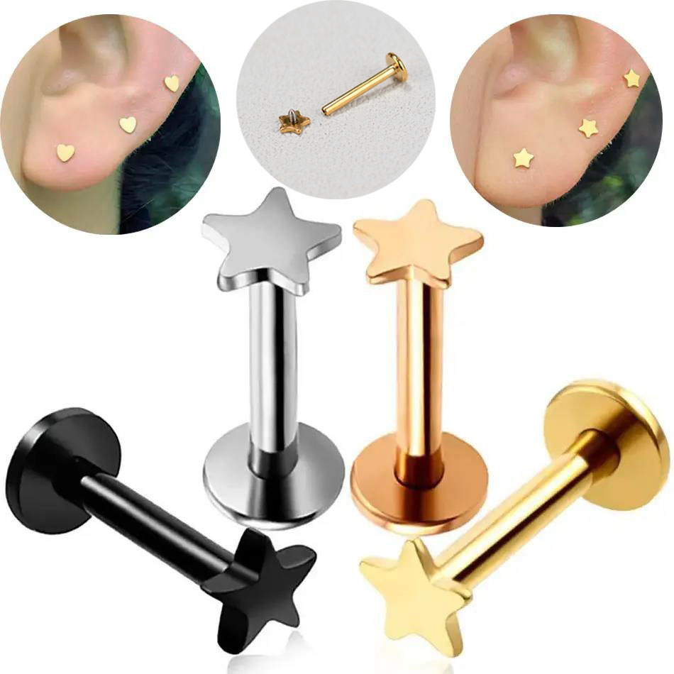 16G Piercing Titanium Steel In - Flat Back Labret Stud ulasan dan harga