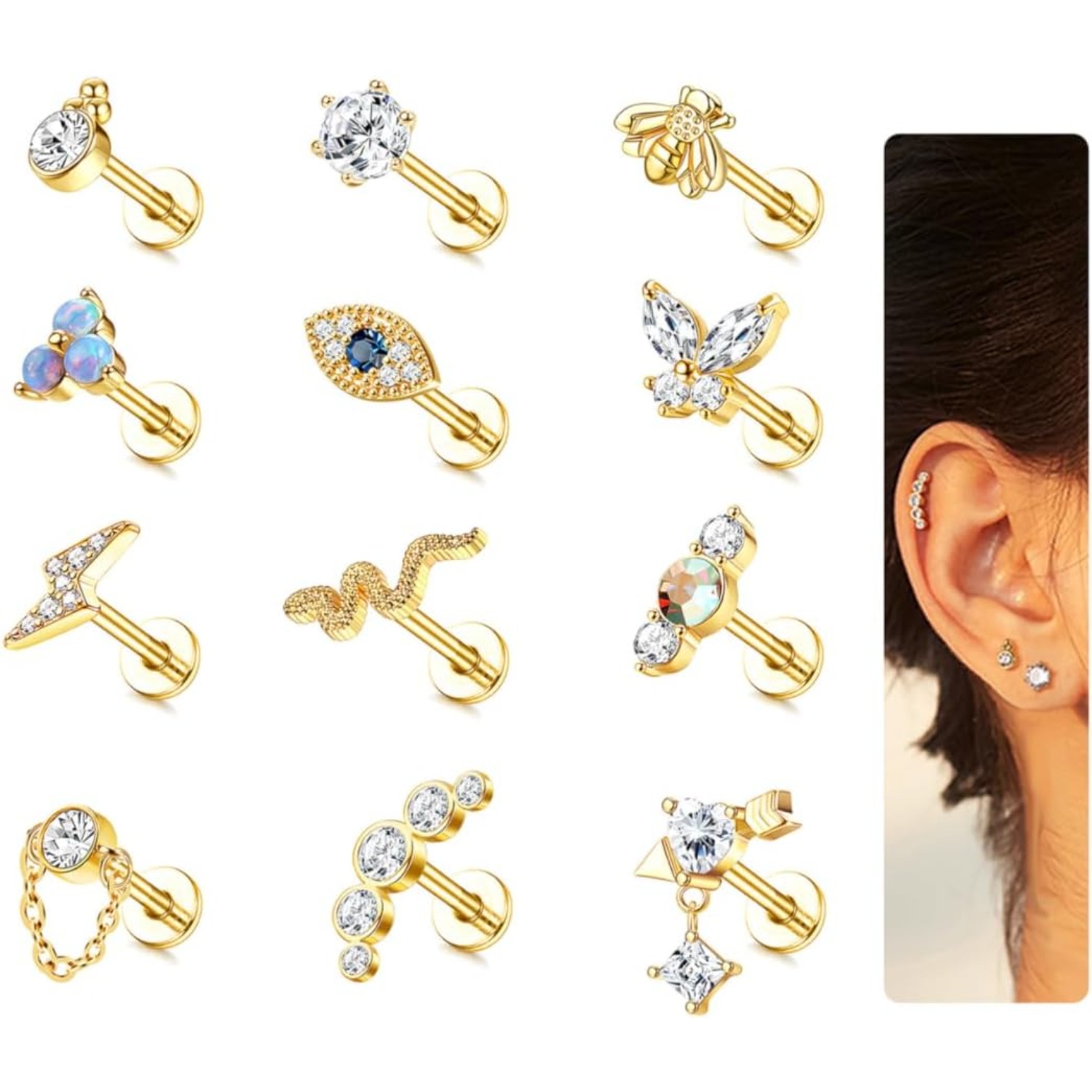 Bobisty 1Pc Cartilage Earrings - Body Jewelry Flat Back ulasan dan harga