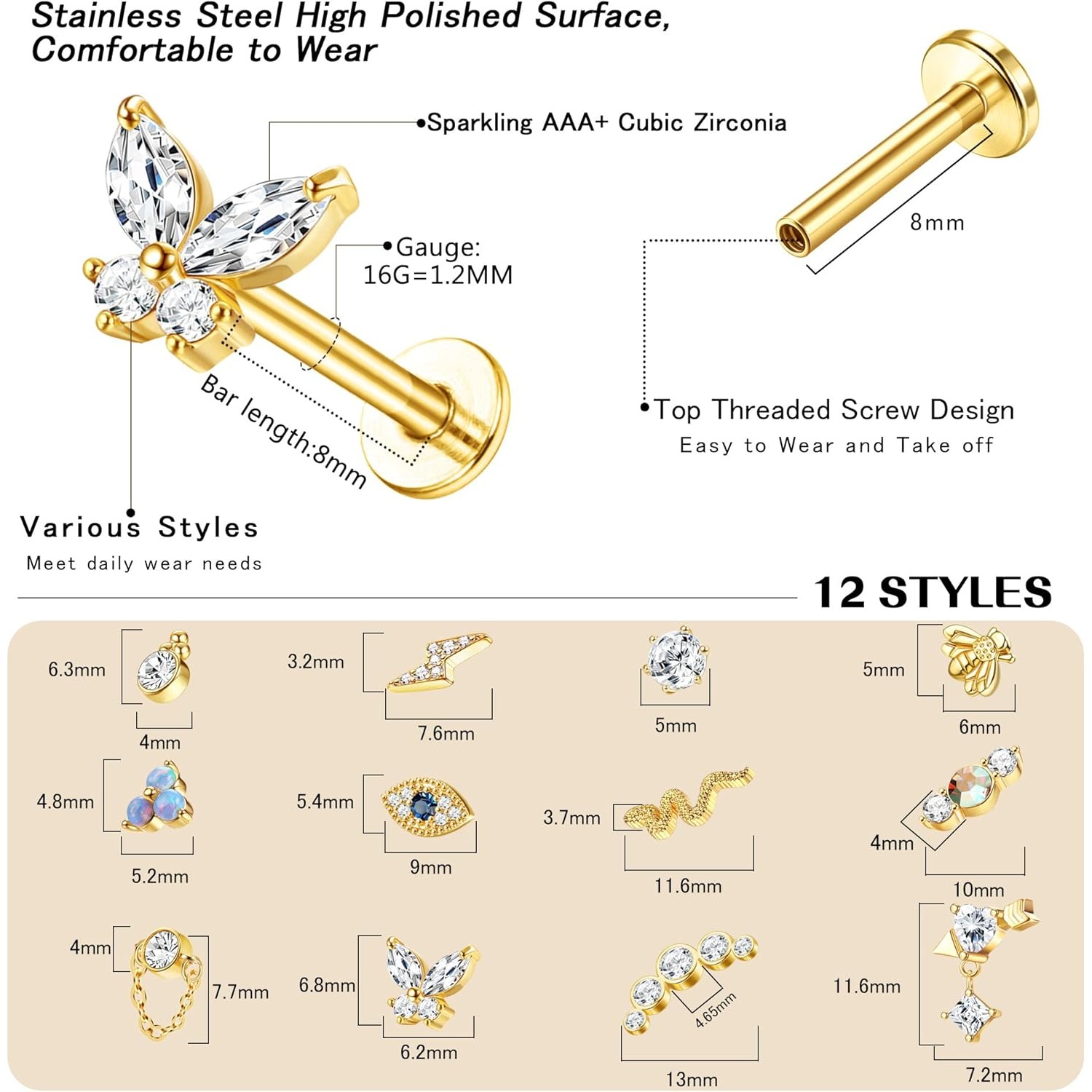 Bobisty 1Pc Cartilage Earrings - Body Jewelry Flat Back ulasan dan harga