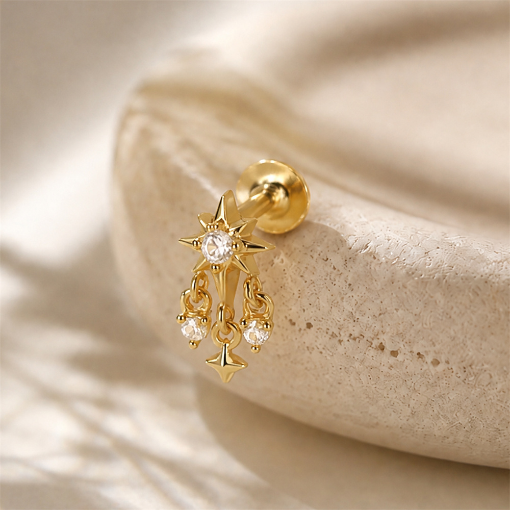 AIDE 925 Sterling Silver Octag - Body Jewelry Flat Back ulasan dan harga