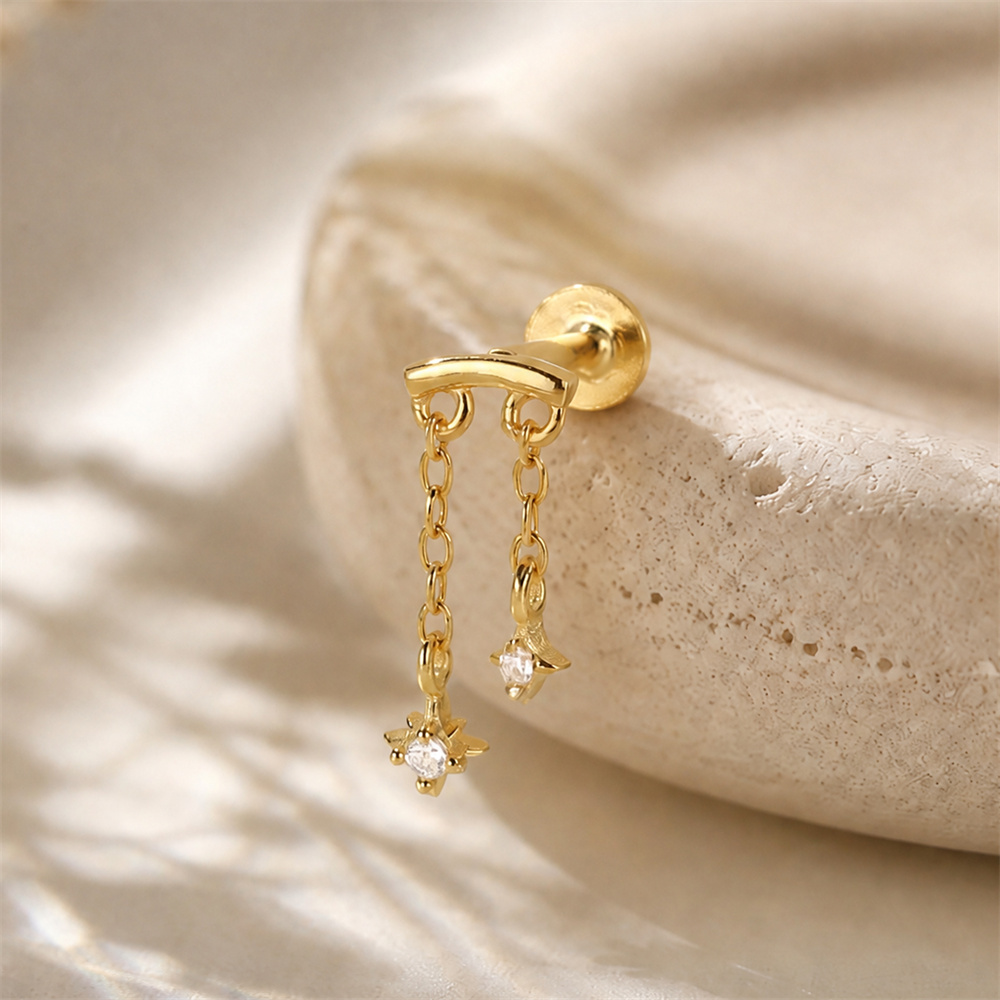 AIDE 925 Sterling Silver Octag - Body Jewelry Flat Back ulasan dan harga