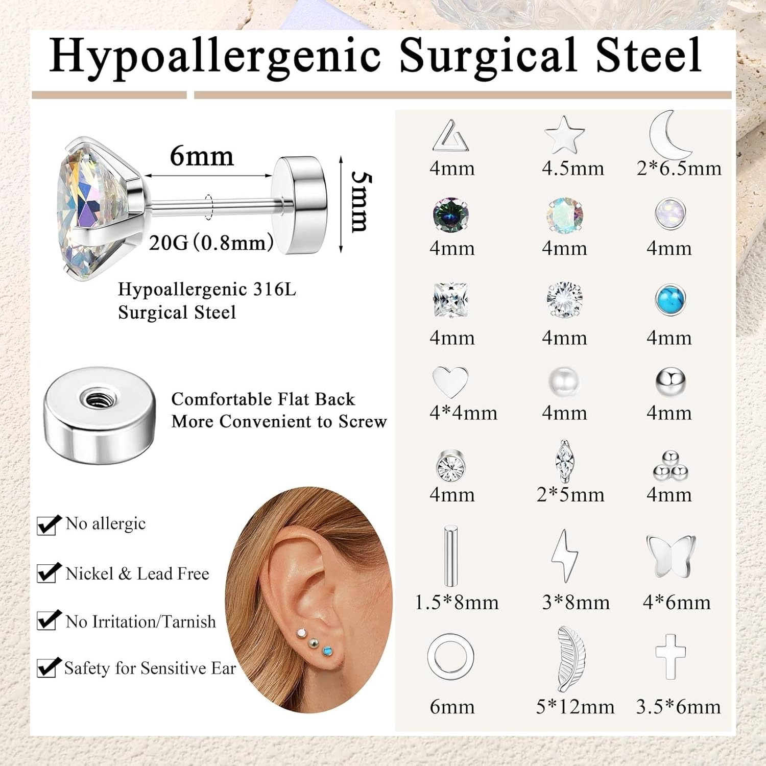 Florideco 1Pair Hypoallergenic - Body Jewelry Hypoallergenic ulasan dan harga