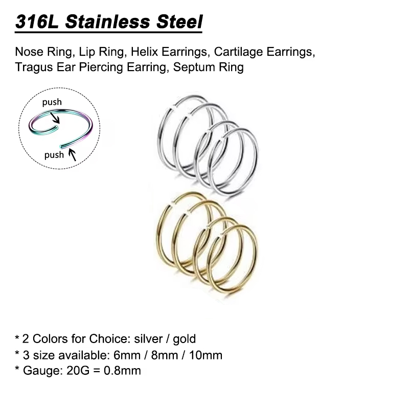 6pcs/lot Hypoallergenic Nose R - Body Jewelry Hypoallergenic ulasan dan harga