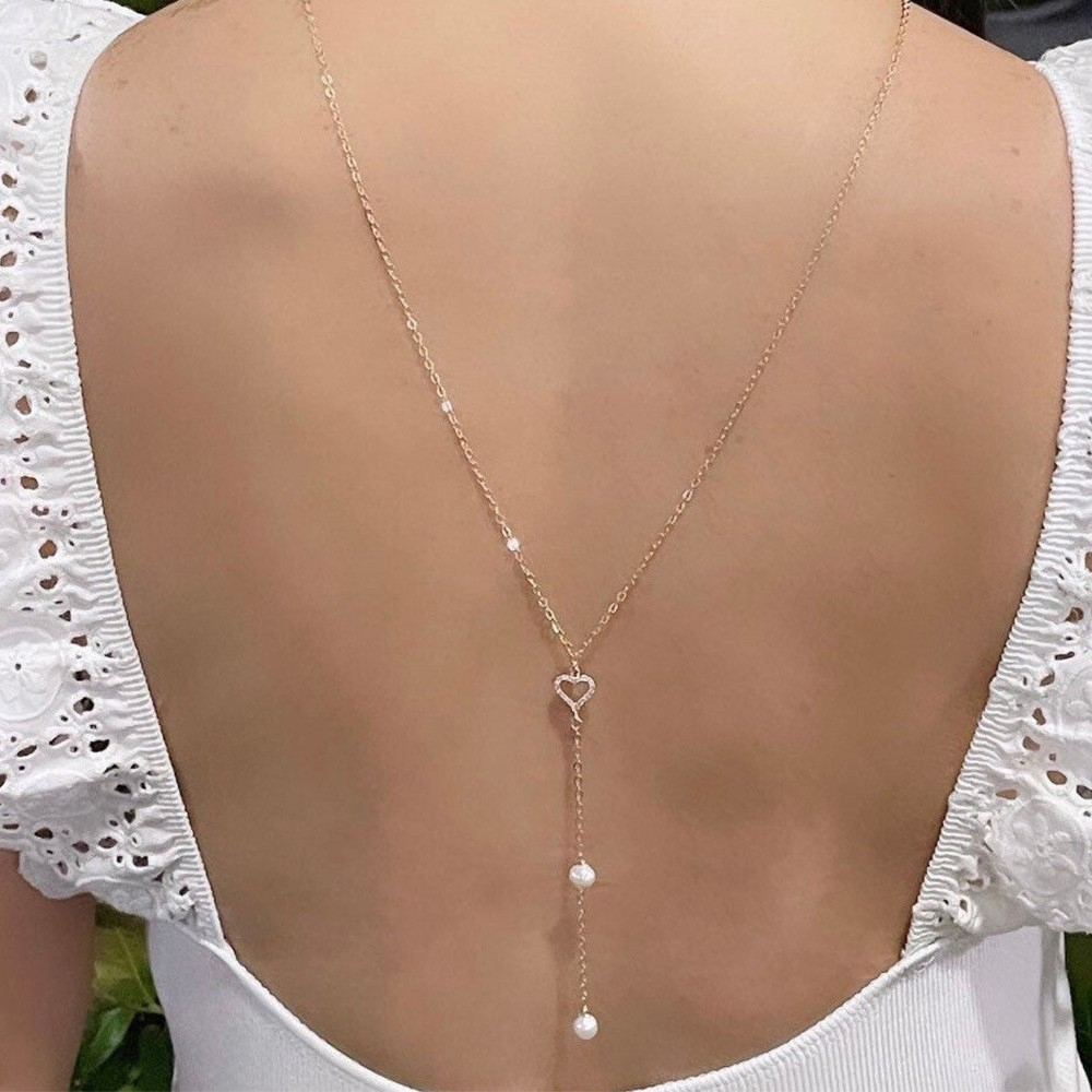 Hollow Heart Bridal Back Chain - Body Jewelry For Backless Dress ulasan dan harga