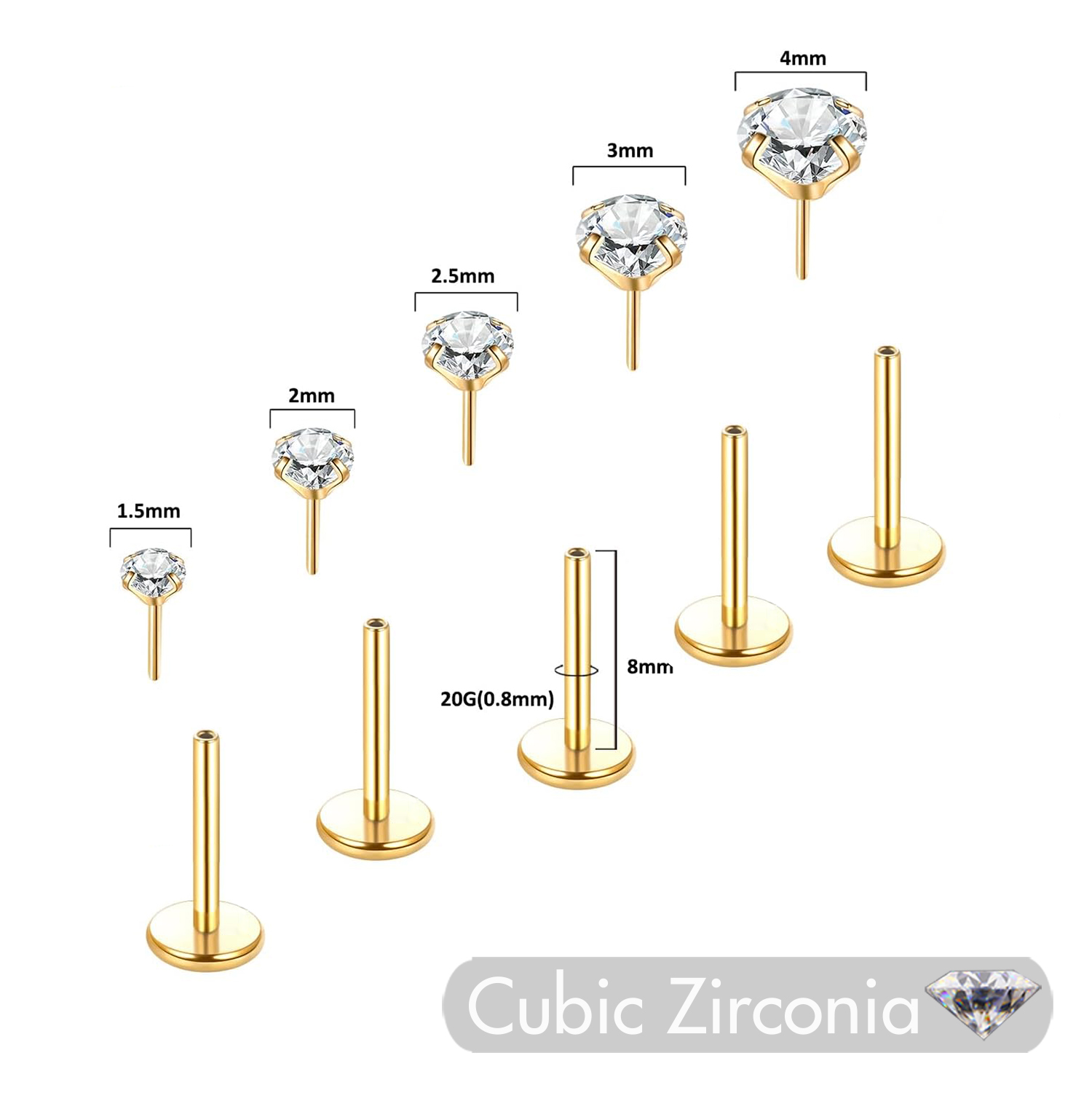 5Pcs Stainless Steel Earrings  - Flat Back Labret Stud ulasan dan harga